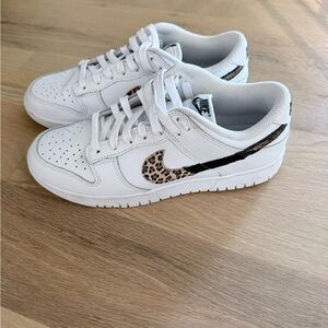 Nike Kids White Sneakers with Leopard Accent